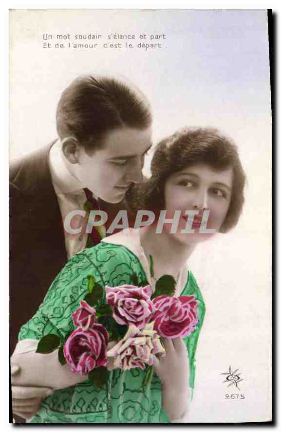 CPA Un mot soudain s'elance et part Et de l'amour c'est le depart Femme