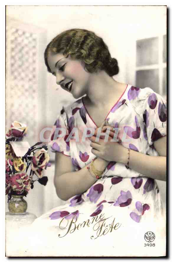 Jeune femme souriante — Bonne Fête — éditeur KAR NOJER n° 3498