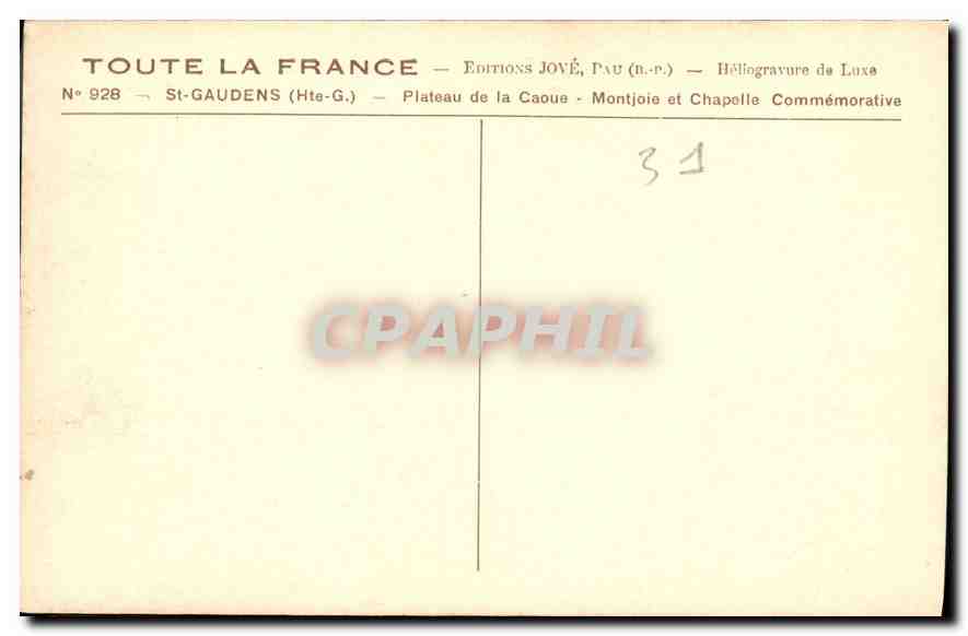 St-Gaudens (Hte-G.) — Plateau de la Caoue — Chapelle Commémorative — Éditions Jové, Pau (n.p.) — Rückseite