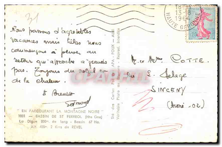 Bassin de San Ferreol — Digue — APA — Reverso