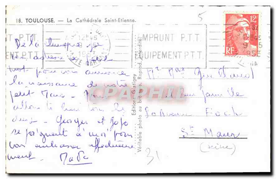 CPA Toulouse La Cathedrale Saint Etienne  — Rückseite