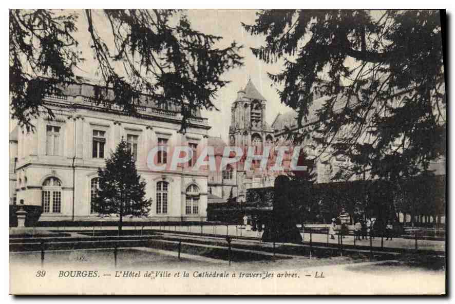 Bourges — L'Hôtel de Ville et la Cathédrale à travers les arbres — LL