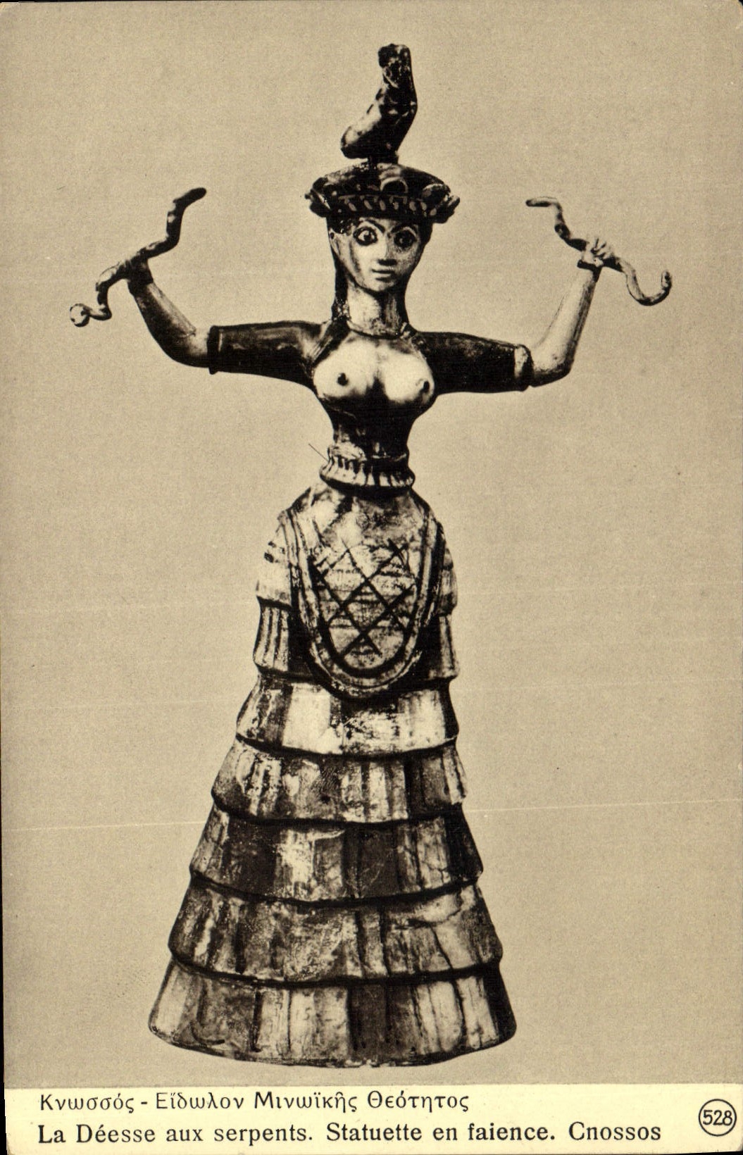 La Déesse aux serpents — Statuette en faïence — Cnossos, série 528