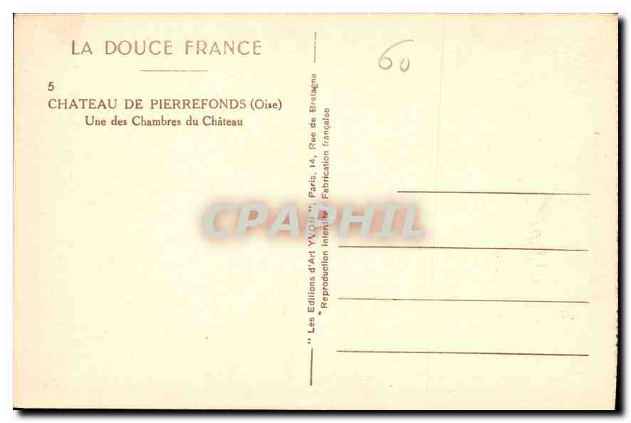 Chambre du Château de Pierrefonds — Oise — Éditions d'Art YVON — Rückseite
