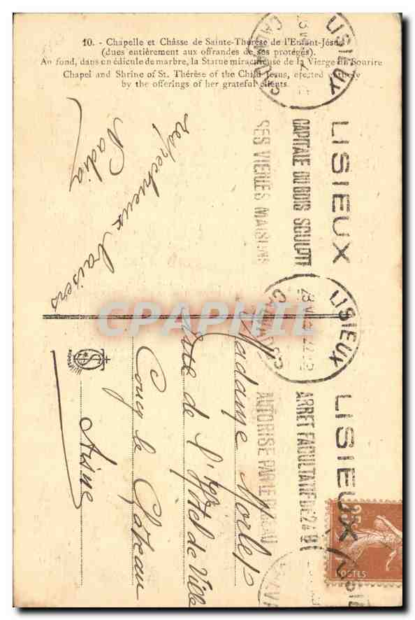 CPA Chapelle et Chasse de Sainte Therese de l'Enfant Jesus  — Verso