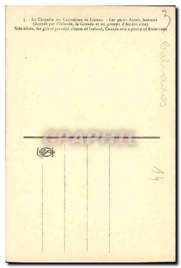 CPA La Chapelle des Carmelites des Lisieux  — Verso