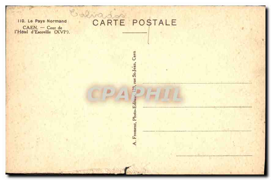 Hof des Hôtel d'Escoville — Caen — Verlag A. Froment — Rückseite