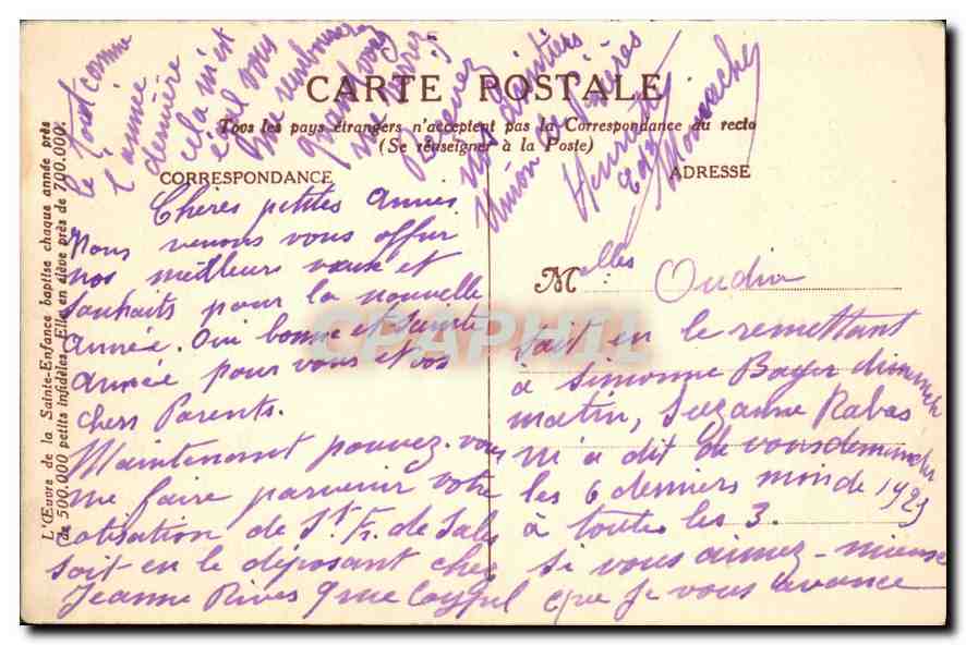 CPA Chant de Noel Collection de L'Ceuvre de la Sainte Enfance  — Rückseite