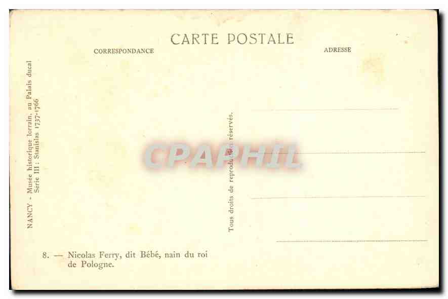 CPA Nicolas Ferry dit Bebe nain du roi de Pologne  Bebe — Rückseite