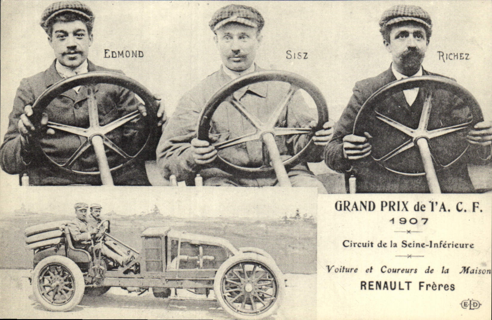 REPRO Grand Prix de l'ACF Circuit de la Seine Inferiure Voiture et Coureurs de la Maison Renault Fre