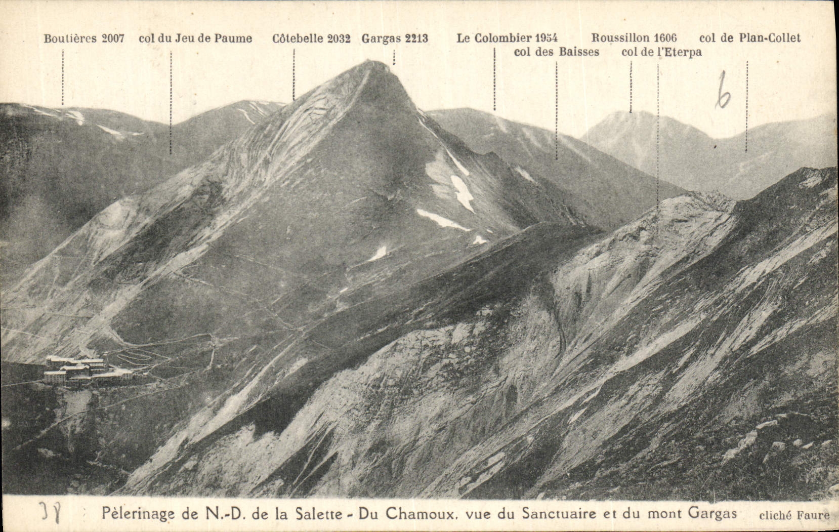 Pèlerinage de N.-D. de la Salette - Du Chamoux. Vue du Sanctuaire et du mont Gargas — cliché Faure