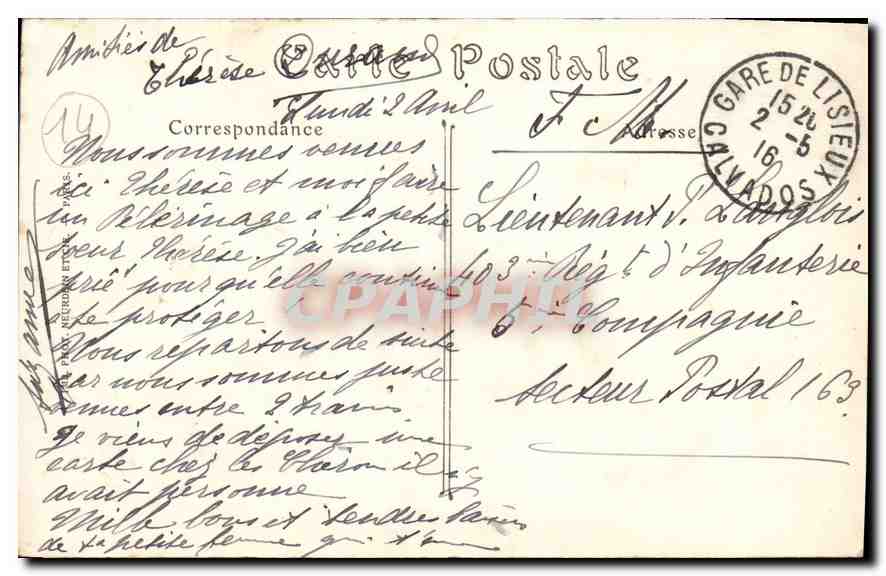 CPA Lisieux Tombe de la Servante de Dieu Soeur Therese de l'Enfant Jesus et de la Sainte Face  — Verso