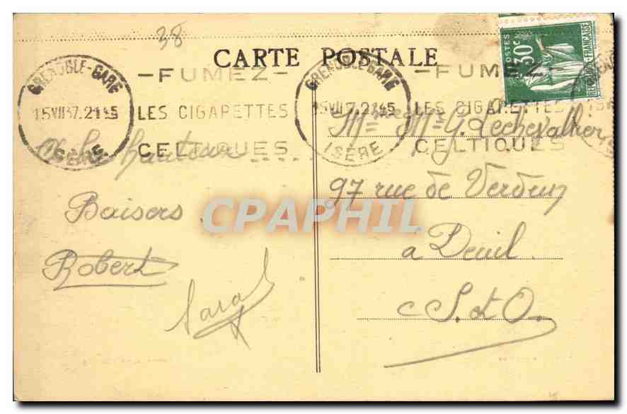 CPA Grenoble Pont suspendu sur le Drac et le Casque de Neron  — Verso