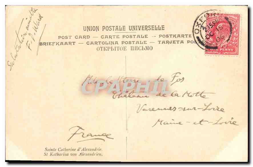 CPA Raphael Sta Catherine of Alexiandria  — Verso