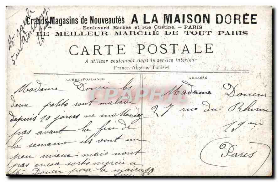 CPA Grand Magasins de Nouveautes a la Maison Doree Betharram — Rückseite