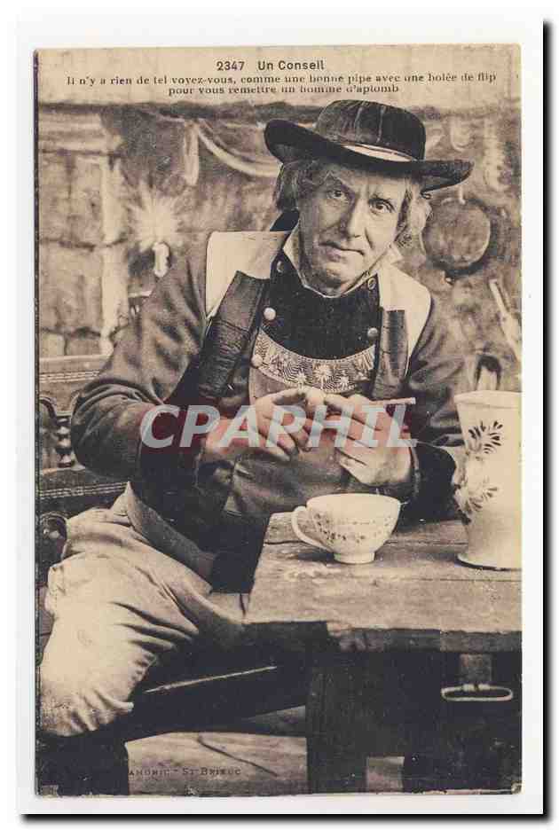 une bonne pipe pour remettre un homme d'aplomb flip embroidery headdress folklore broderie animation TOP CPA