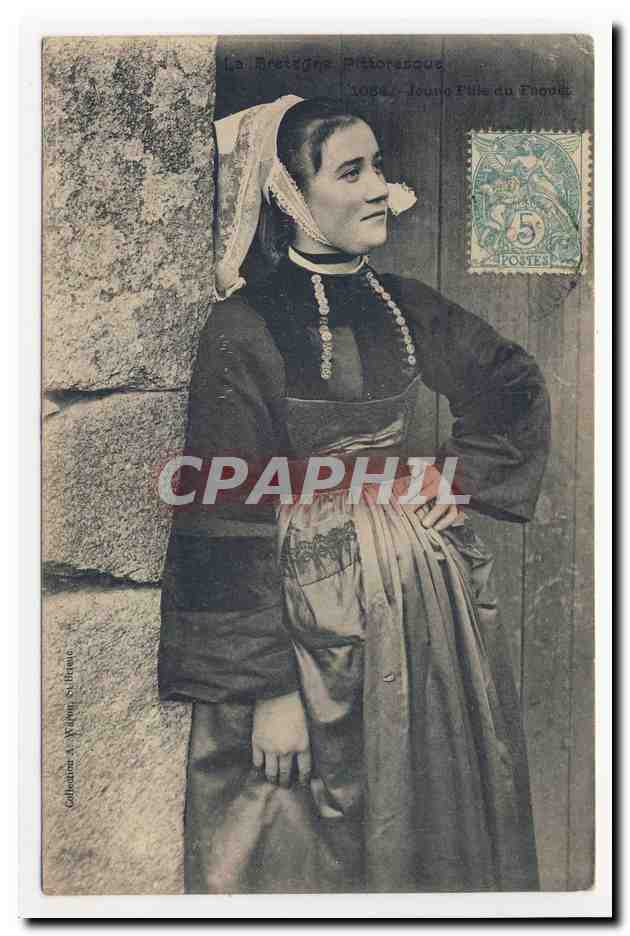 fille du Faouet pittoresque coiffe bretonne bonnet folklore broderie embroidery headdress costume animation TOP CPA