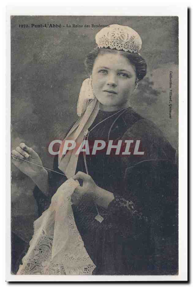 reine Queen Pont l'Abbe pittoresque coiffe bretonne folklore broderie headdress embroidery costume animation CPA