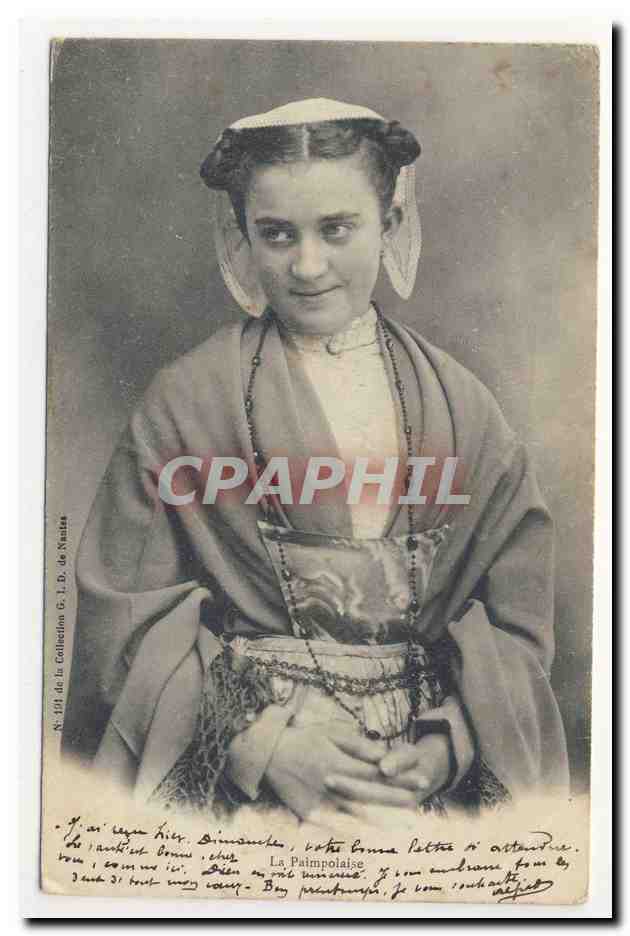 la Paimpolaise costume coiffe bretonne bonnet folklore broderie embroidery headdress animation CPA