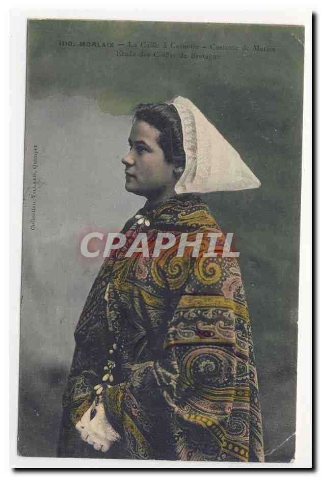 MORLAiX Cornette pittoresque coiffe bretonne folklore broderie embroidery headdress costume mariee animation TOP CPA