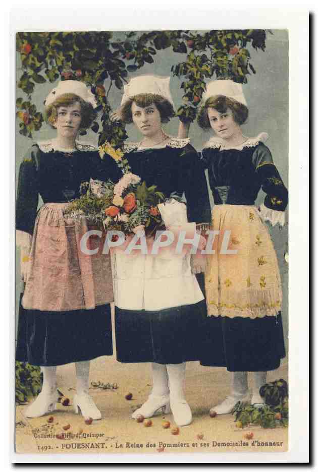 Fouesnant Reine Pommiers Queen coiffe bretonne bonnet folklore broderie embroidery headdress costume animation TOP CPA