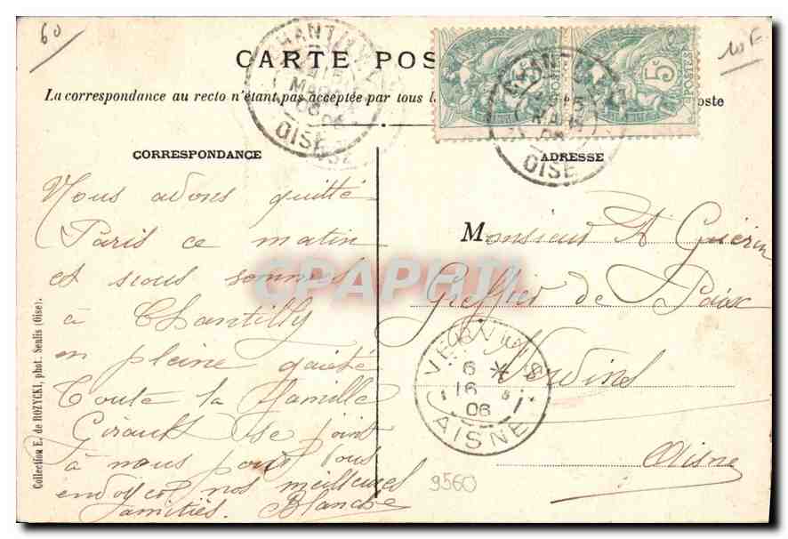CPA Chantilly Oise le Chateau  — Rückseite