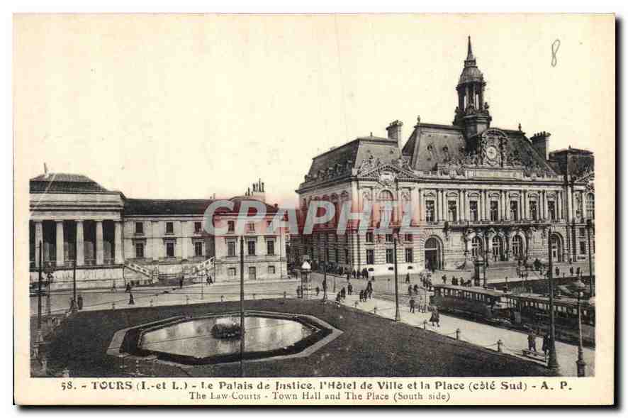 CPA Tours I et L le Palais de Justice l'Hotel de Ville et la Place cote Sud 