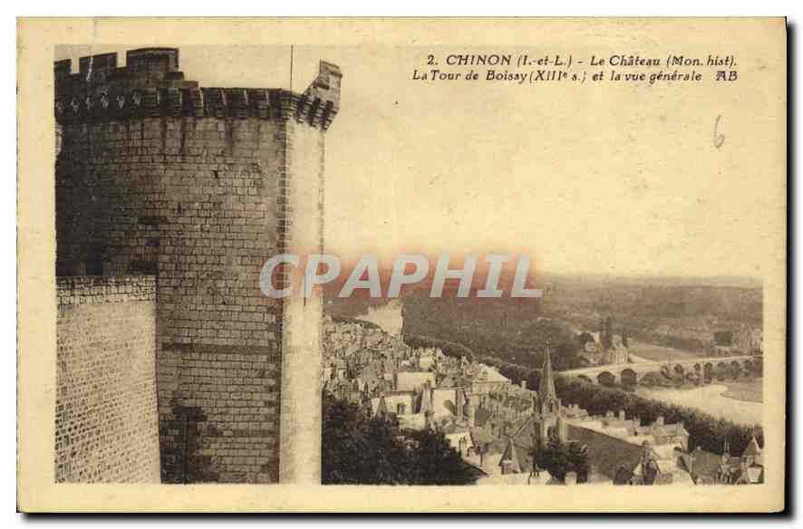 CPA Chinon I et L le Chateau Mon hist la tour de Boisay XIIIs et la vue generale 