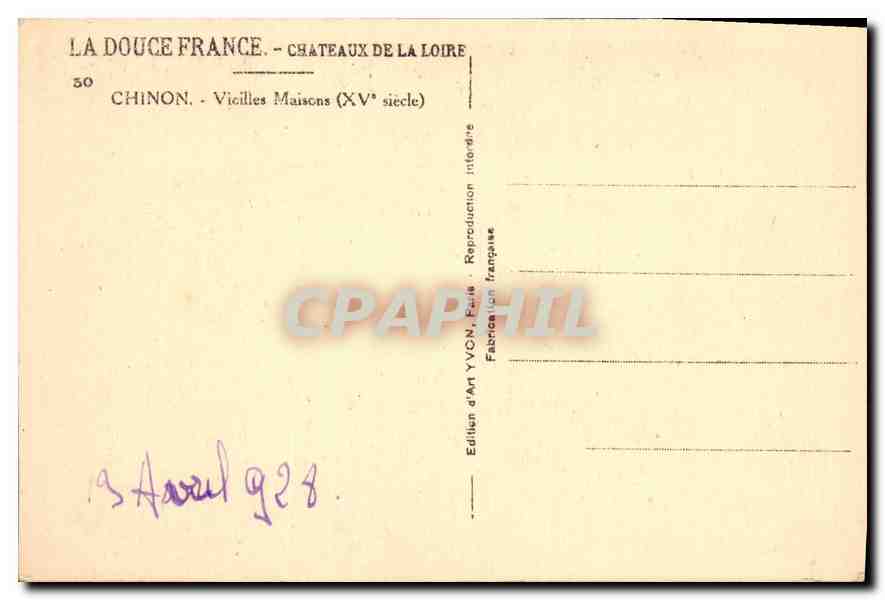 CPA La Douce France Chateaux de la Loire Chinon Vieilles Maisons XV siecle  — Rückseite