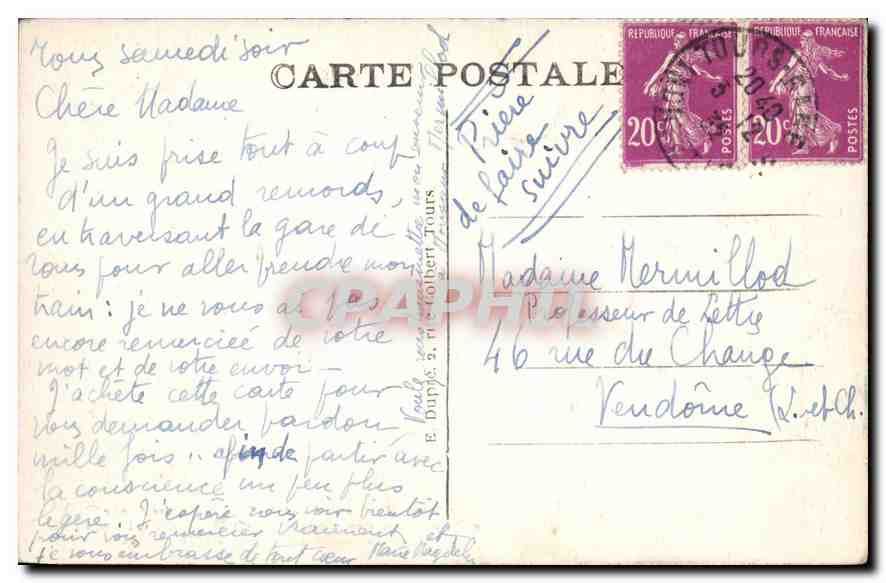 CPA Tours I et L la Cathedrale le Tombeau des Enfants de Charles VIII  — Verso