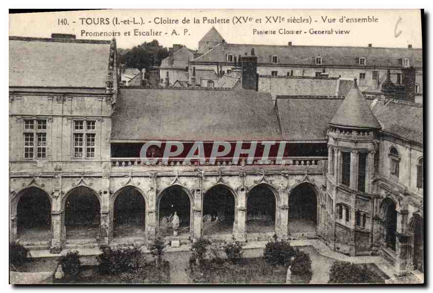 CPA Tours I et L cloitre de la Pasalette Xv et XVi siecles vue d'ensemble promenoirs et escalier 