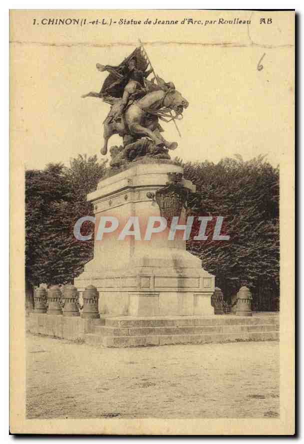 Antike Ansichtskarte Chinon I und L Statue der Jeanne d'Arc von Roulleau