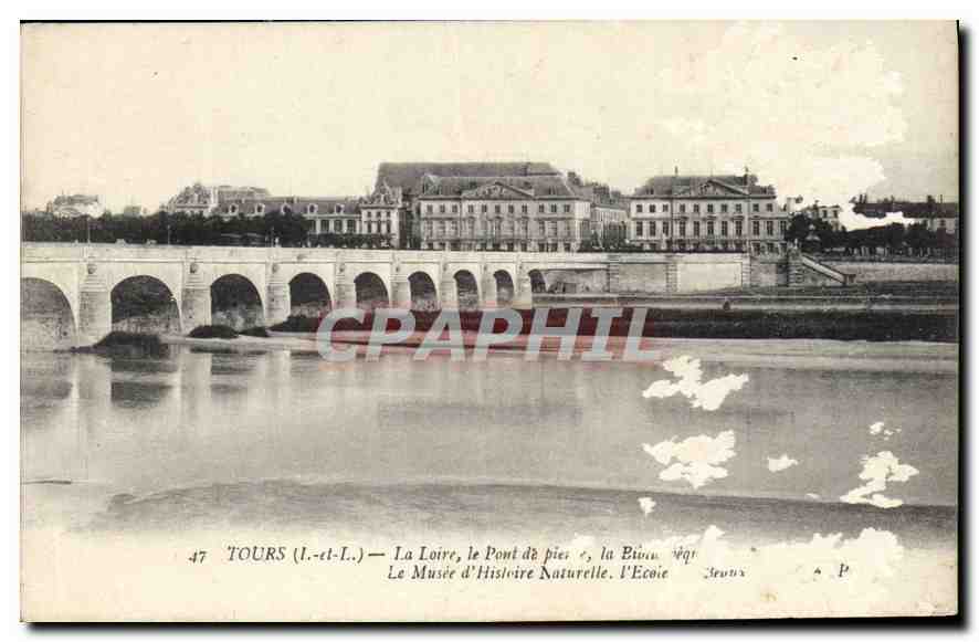 CPA Tours I et L la Loire le Pont le Musee d'Histoire Naturelle l'Ecole 