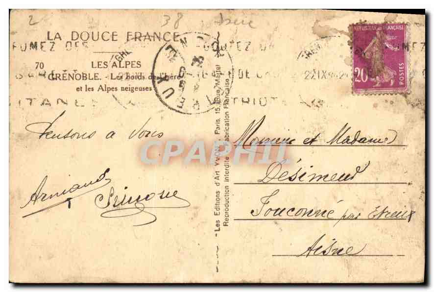 CPA La Douce France Les Alpes Grenoble les bords de l'Isere et les Alpes neigeuses  — Verso