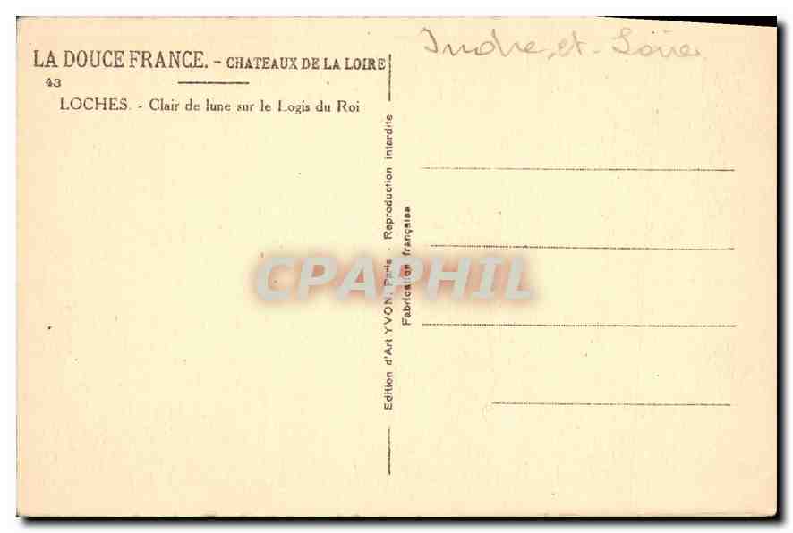CPA La Douce France Chateaux de la Loire Loches Clair de lune sur le Logis du Roi  — Verso