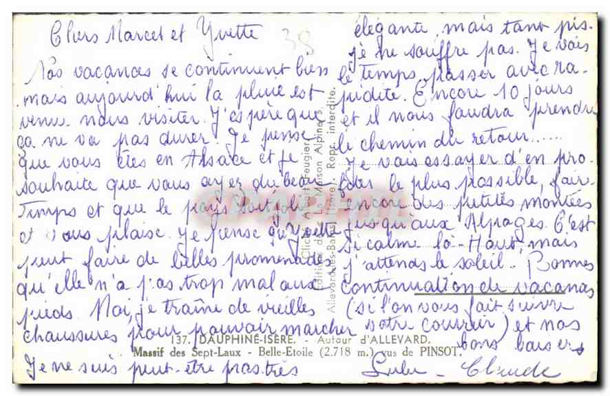 CPA Dauphine Isere Massif des Sept Laux Belle Etoile vus de Pinsot  — Verso