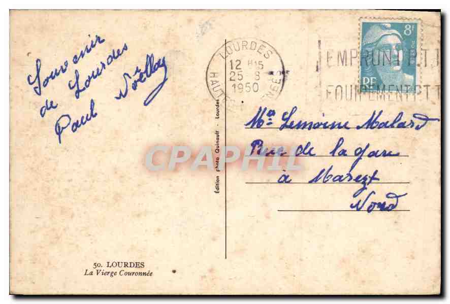 CPA Lourdes la Vierge Couronnee  — Verso