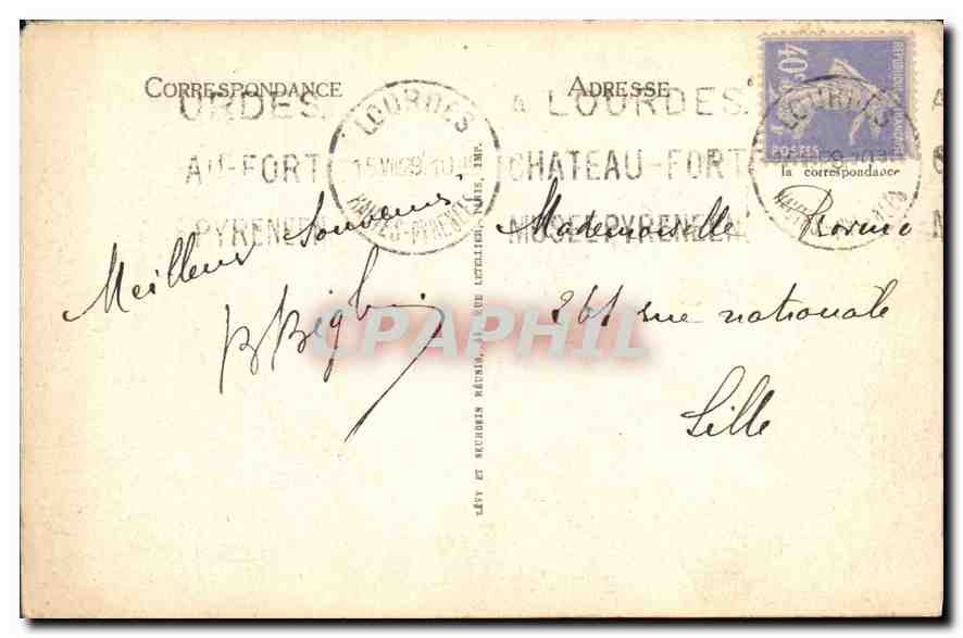 CPA Lourdes le Lac  — Verso