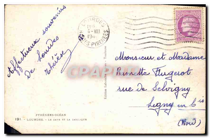 CPA Pyrenees Ocean Lourdes le Gave et la Basilique  — Verso