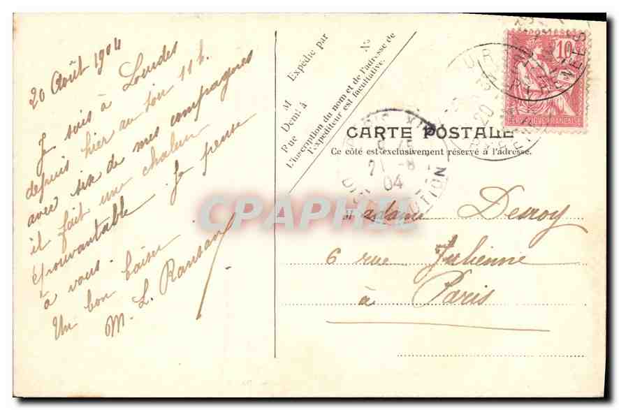 CPA Lourdes la Basilique et le Gave  — Verso
