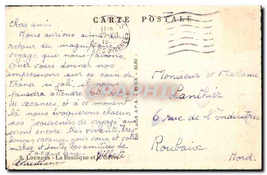 CPA Lourdes la Basilique et le Gave  — Verso