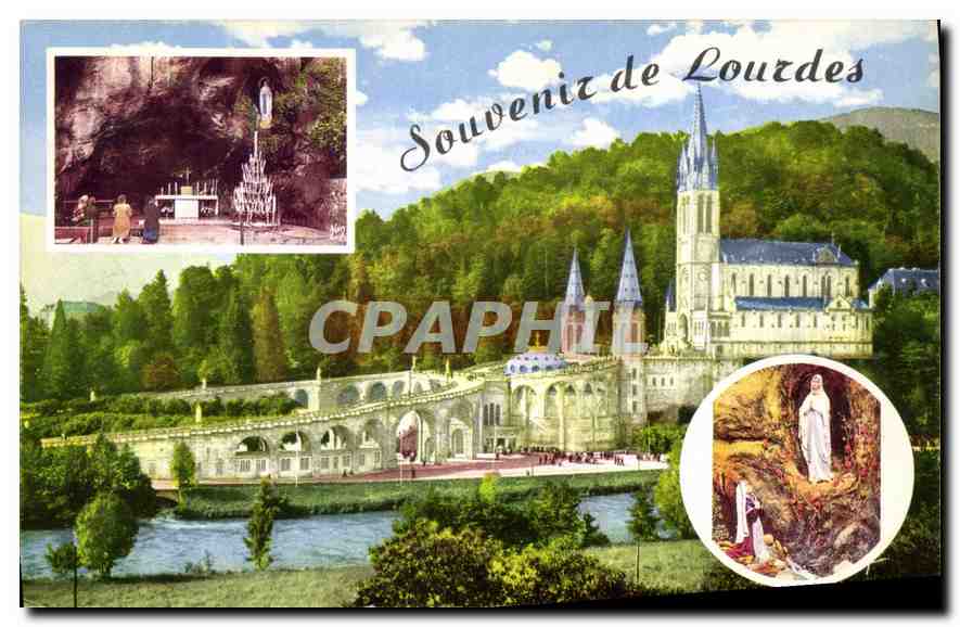 CPA Souvenir de Lourdes Basilique Grotte Apparition 