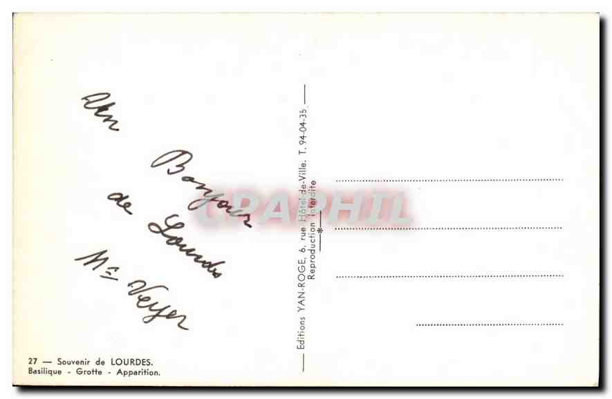 CPA Souvenir de Lourdes Basilique Grotte Apparition  — Verso