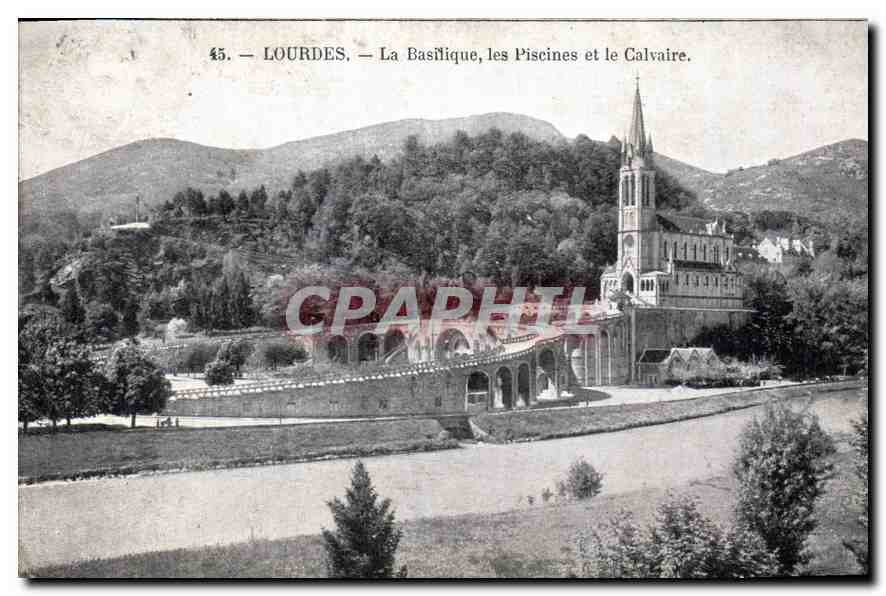 CPA Lourdes la Basilique les Piscines et le Calvaire 