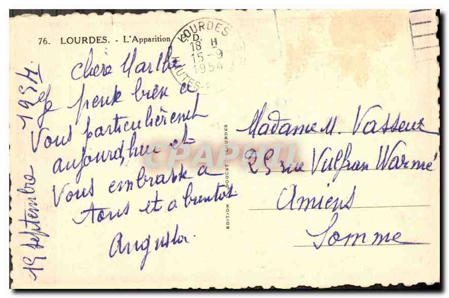 CPA Lourdes l'Apparition  — Verso