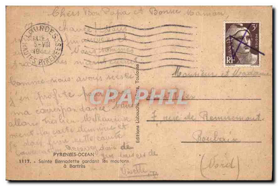 CPA Pyrenees Ocean Sainte Bernadette gardant les moutons a Bartres  — Rückseite