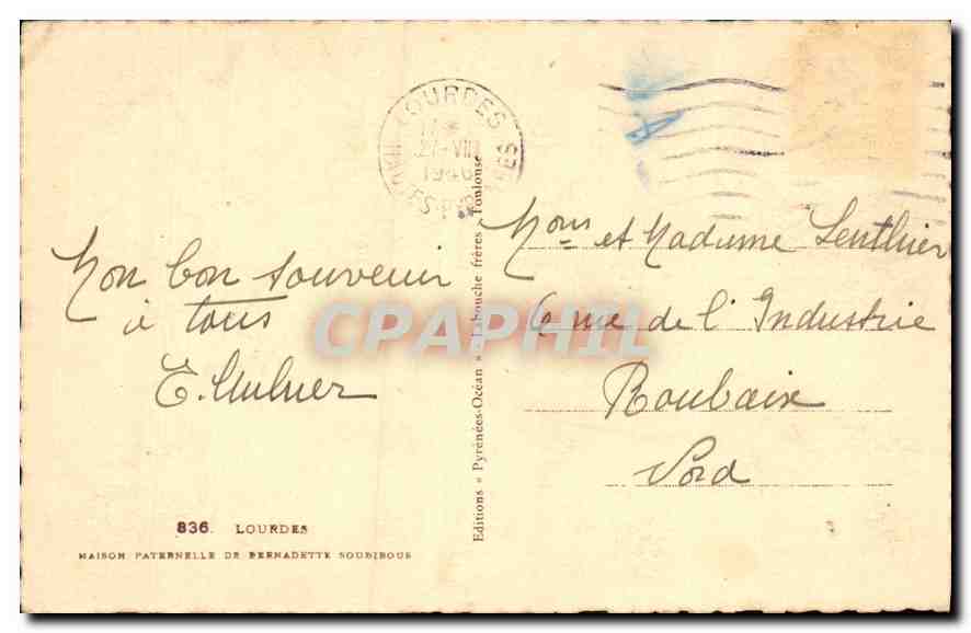 CPA Lourdes Maison paternelle de Bernadette Soubirous — Verso