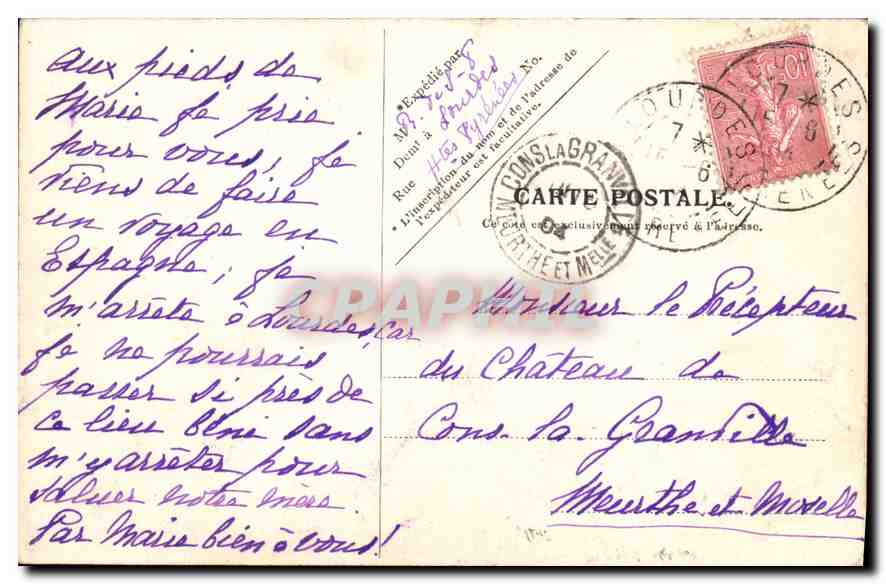 CPA Lourdes La Grotte Miraculeuse  — Verso