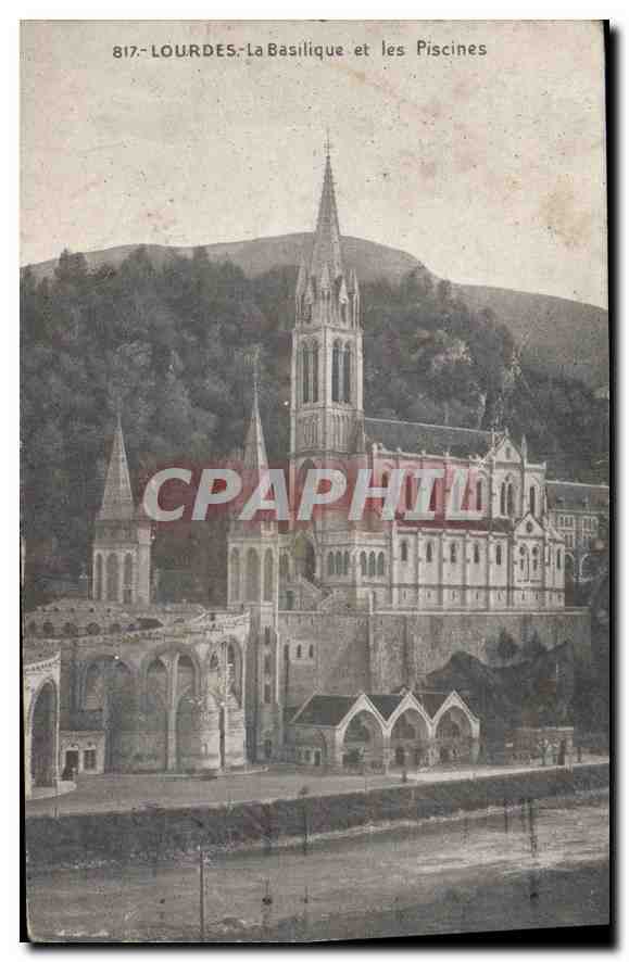CPA Lourdes La Basilique et les Piscines 