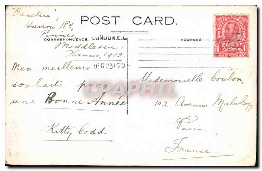 CARTE PHOTO Middlesex 1912 Enfants — Verso